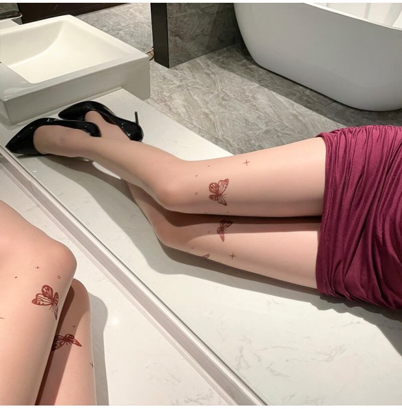 FEE ET MOI - Butterfly Print Open-Crotch Pantyhose (Skin Color) FEE ET MOI - Butterfly Print Open-Crotch Pantyhose (Skin Color)